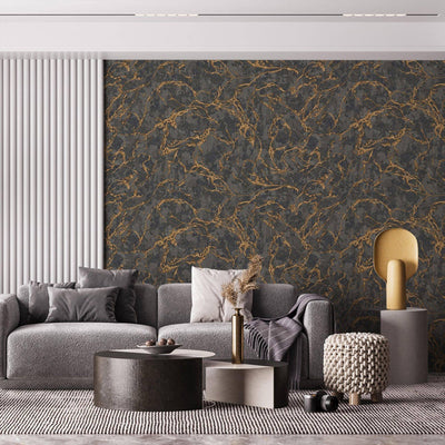 Modern Veined Texture Metallic Wallpaper, Black, Gold Modern 3D Embossed Marble Metallic Accents, Industrial Deign - Adawall -Houston Wallpaper Store - Walcoverings, Curtains & Wall Panels