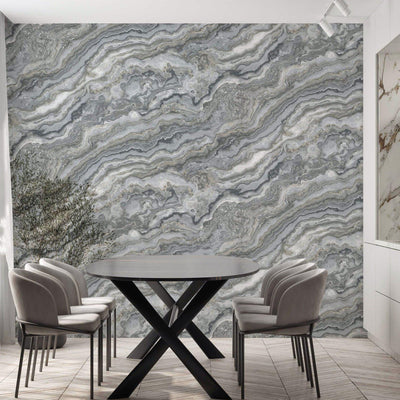 Modern White, Silver Marbled Shiny Wallpaper, Home Wall Decor, Aesthetic Wallpaper, Textured Wallcovering Non-Adhesive and Non-Peel and Stick - Adawall -Houston Wallpaper Store - Walcoverings, Curtains & Wall Panels