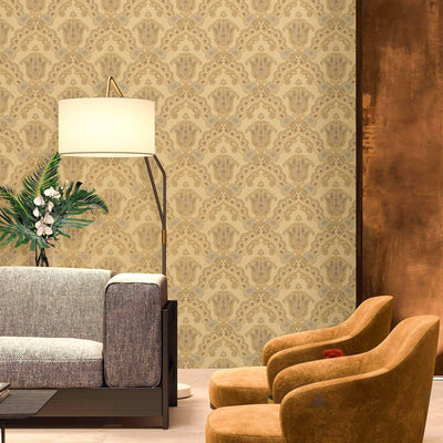 Modern Yellow Damask Wallpaper, Home Wall Decor, Aesthetic Wallpaper, Textured Wallcovering Non-Adhesive and Non-Peel and Stick - Adawall -Houston Wallpaper Store - Walcoverings, Curtains & Wall Panels