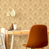 Modern Yellow Damask Wallpaper, Home Wall Decor, Aesthetic Wallpaper, Textured Wallcovering Non-Adhesive and Non-Peel and Stick - Walloro High End Wallcoverings & More