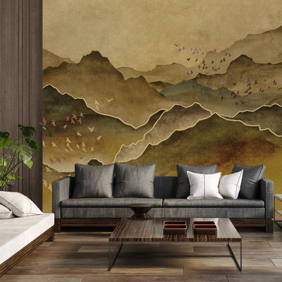 Mountain Scenic Wall Mural, Yellow Nature Wallpaper, Custom Size Wall Covering, Non-Woven, Non-Pasted, Removable, Washable, Extra Large Bird Art - Adawall -Houston Wallpaper Store - Walcoverings, Curtains & Wall Panels