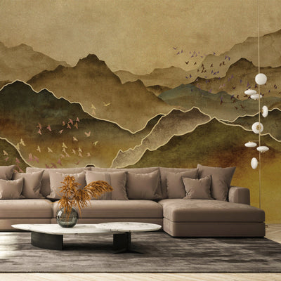 Mountain Scenic Wall Mural, Yellow Nature Wallpaper, Custom Size Wall Covering, Non-Woven, Non-Pasted, Removable, Washable, Extra Large Bird Art - Adawall -Houston Wallpaper Store - Walcoverings, Curtains & Wall Panels