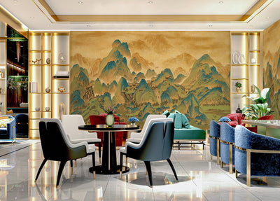 Mountains Scenic Wall Mural, Yellow Landscape Wallpaper, Modern Custom Size Wall Covering, Non-Woven, Non-Pasted, Washable, Removable, Extra Large Wall Covering - Adawall -Houston Wallpaper Store - Walcoverings, Curtains & Wall Panels