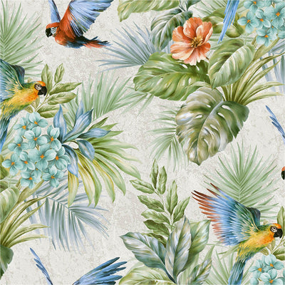 Multi-Color Birds Deep Embossed Wallpaper, White, Red, Blue Stylish 3D Textured Tropical Plants Wallcovering - Adawall -Houston Wallpaper Store - Walcoverings, Curtains & Wall Panels