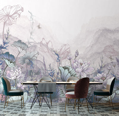 Nature Forest Wall Mural, Gray Trees Wallpaper, Botanic Theme Customized Wall Covering, Non-Woven, Non-Adhesive, Removable, Washable, Removable - Adawall -Houston Wallpaper Store - Walcoverings, Curtains & Wall Panels