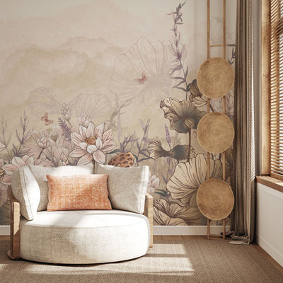 Nature Forest Wall Mural, Light Beige Trees Wallpaper, Botanic Theme Customized Wall Covering, Non-Woven, Non-Adhesive, Removable, Washable, Removable - Adawall -Houston Wallpaper Store - Walcoverings, Curtains & Wall Panels