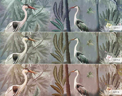 Nature Forest Wallpaper, Birds Palm Tree Wall Mural, Light Green Jungle Theme Large Wall Art, Non-Woven, Non-Adhesive, Removable, Exotic Wall Paper - Adawall -Houston Wallpaper Store - Walcoverings, Curtains & Wall Panels