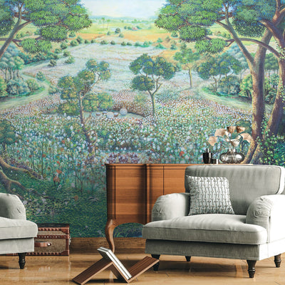 Nature Landscape Wall Mural, Green Trees Scene Wallpaper, Flowers Extra Large Custom Size Wall Art, Non-Woven, Non-Pasted, Removable, Washable - Adawall -Houston Wallpaper Store - Walcoverings, Curtains & Wall Panels