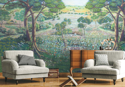 Nature Landscape Wall Mural, Green Trees Scene Wallpaper, Flowers Extra Large Custom Size Wall Art, Non-Woven, Non-Pasted, Removable, Washable - Adawall -Houston Wallpaper Store - Walcoverings, Curtains & Wall Panels