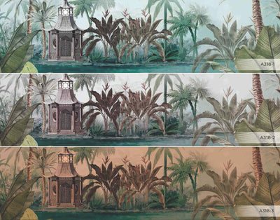 Nature Theme Wall Mural, Palm Trees Lake Scenic Wall Mural, Brown Jungle Scene Large Wall Art, Non-Woven, Non-Adhesive, Removable, Exotic Wall Paper, Washable - Adawall -Houston Wallpaper Store - Walcoverings, Curtains & Wall Panels