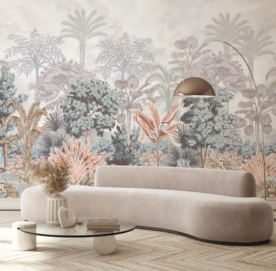 Nature Tropical Wallpaper, Green Forest Wall Mural, Custom Size Trees Wall Art, Non-Woven, Non-Pasted, Removable, Washable, Oversized Wall Paper - Adawall -Houston Wallpaper Store - Walcoverings, Curtains & Wall Panels