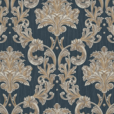 Oriental Damask Deep Embossed Wallpaper, Blue 3D Textured Wallcovering, Traditional, Extra Large 114 sq ft Roll, Stylish Wallpaper, Floral, Blue - Adawall -Houston Wallpaper Store - Walcoverings, Curtains & Wall Panels