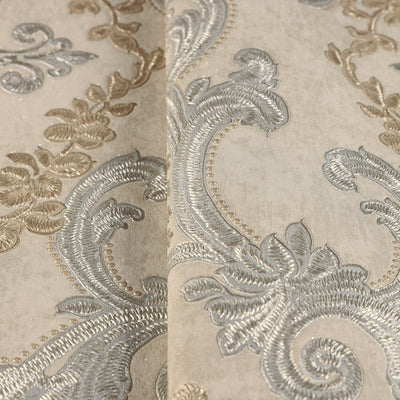 Oriental Elegant Damask Deep Embossed Wallpaper, Beige Metallic Accents 3D Textured Wallcovering, Traditional, Extra Large 114 sq ft Roll, Washable, Luxury - Adawall -Houston Wallpaper Store - Walcoverings, Curtains & Wall Panels