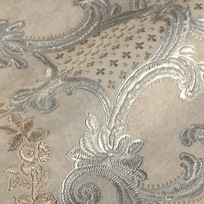 Oriental Elegant Damask Deep Embossed Wallpaper, Beige Metallic Accents 3D Textured Wallcovering, Traditional, Extra Large 114 sq ft Roll, Washable, Luxury - Adawall -Houston Wallpaper Store - Walcoverings, Curtains & Wall Panels