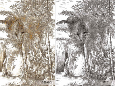 Palm Trees Drawing Wallpaper, Yellow White Large Hand Drawn Wall Mural, Custom Size Wall Covering, Non-Woven, Non-Pasted, Washable, Removable - Adawall -Houston Wallpaper Store - Walcoverings, Curtains & Wall Panels