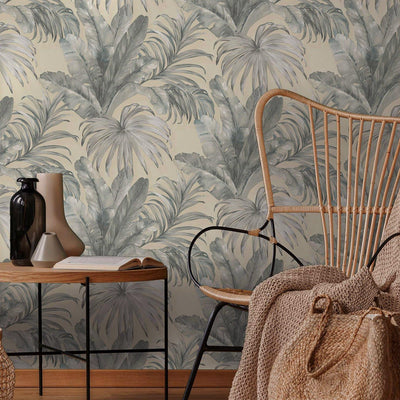 Palm Trees Embossed Wallpaper, Rich Textured Green Leaves Wallcovering, Large 114 sq ft Roll, Washable, Sturdy, Blue Plants Leaves Wallpaper - Adawall -Houston Wallpaper Store - Walcoverings, Curtains & Wall Panels