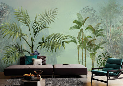 Palm Trees Nature Scene Tropical Wall Mural, Green Custom Size Wallpaper, Non-Woven, Non-Pasted, Washable, Oversized Large Wall Art, Removable (Copy) - Adawall -Houston Wallpaper Store - Walcoverings, Curtains & Wall Panels