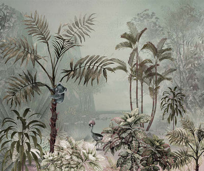 Palm Trees Nature Scene Tropical Wall Mural, Light Green Custom Size Wallpaper, Non-Woven, Non-Pasted, Washable, Oversized Large Wall Art, Removable - Adawall -Houston Wallpaper Store - Walcoverings, Curtains & Wall Panels