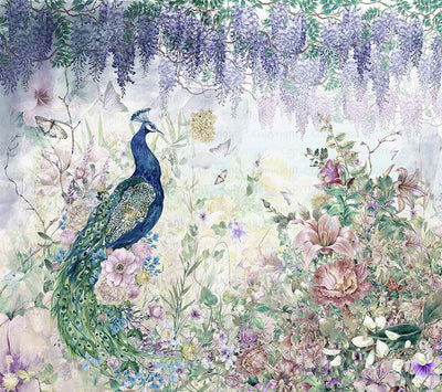 Peacock Forest Wall Mural, Blue Scenic Non-Woven Nature Theme Large Wall Poster, Non-Adhesive Modern Jungle Wall Art - Adawall -Houston Wallpaper Store - Walcoverings, Curtains & Wall Panels