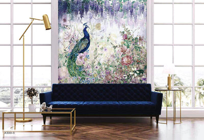 Peacock Forest Wall Mural, Blue Scenic Non-Woven Nature Theme Large Wall Poster, Non-Adhesive Modern Jungle Wall Art - Adawall -Houston Wallpaper Store - Walcoverings, Curtains & Wall Panels