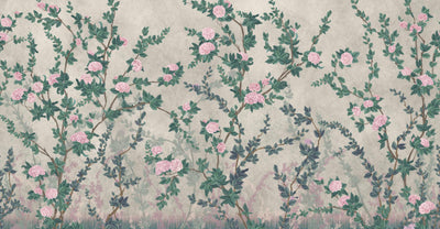 Peony Chinoiserie Blossom Wall Mural, Green Floral Bloom Wallpaper, Oversized Contemporary Custom Size Wall Art, Non-Woven, Non-Pasted, Removable - Adawall -Houston Wallpaper Store - Walcoverings, Curtains & Wall Panels