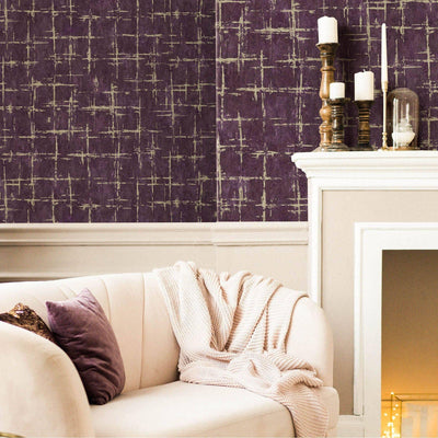 Purple Abstract Metallic Lines Wallpaper, 3D Deep Embosed Silver Gold Rustic Geometric Interior Decor - Adawall -Houston Wallpaper Store - Walcoverings, Curtains & Wall Panels