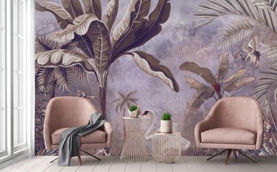 Purple Modern Luxury Tropical Wallpaper, Swan, Non-Woven Custom Wall Mural, Non-Adhesive, Washable, Decorative, Removable, Home Decor Wall Art - Adawall -Houston Wallpaper Store - Walcoverings, Curtains & Wall Panels