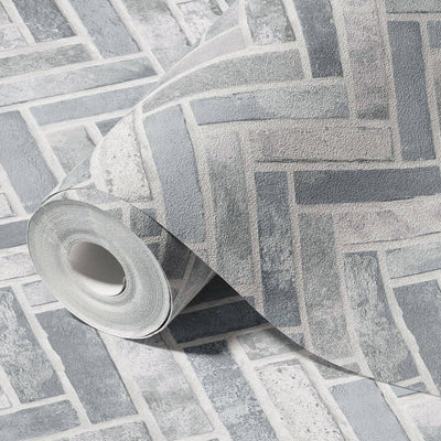 Realistic Embossed Brick Wallpaper, Gray Chevron Pattern Stone Wall Decor, Home Commercial Use Textured Wallcovering - Adawall -Houston Wallpaper Store - Walcoverings, Curtains & Wall Panels