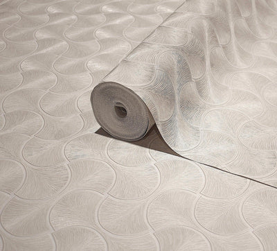 Round Geometric Shapes Deep Embossed Wallpaper, Light Neutral Shiny Surface Textured Wall Accent Decor - Adawall -Houston Wallpaper Store - Walcoverings, Curtains & Wall Panels