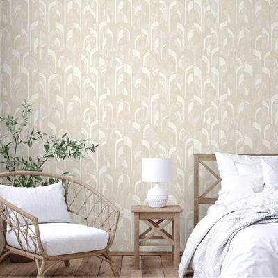 Round Shapes Deep Embossed Wallpaper, Cream Modern Geometric Flocked Wallcovering, Non-Pasted, Large 114 sq ft Roll - Adawall -Houston Wallpaper Store - Walcoverings, Curtains & Wall Panels