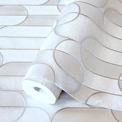 Rounded Shapes 3D Embossed Wallpaper, Cream Velvet Flocked Geometric Elegant Wallcovering - Adawall -Houston Wallpaper Store - Walcoverings, Curtains & Wall Panels