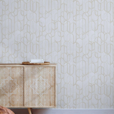 Rounded Shapes 3D Embossed Wallpaper, Cream Velvet Flocked Geometric Elegant Wallcovering - Adawall -Houston Wallpaper Store - Walcoverings, Curtains & Wall Panels