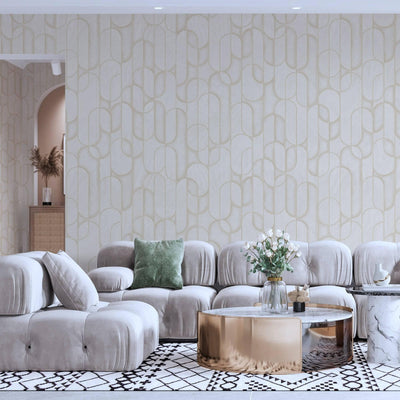 Rounded Shapes 3D Embossed Wallpaper, Cream Velvet Flocked Geometric Elegant Wallcovering - Adawall -Houston Wallpaper Store - Walcoverings, Curtains & Wall Panels