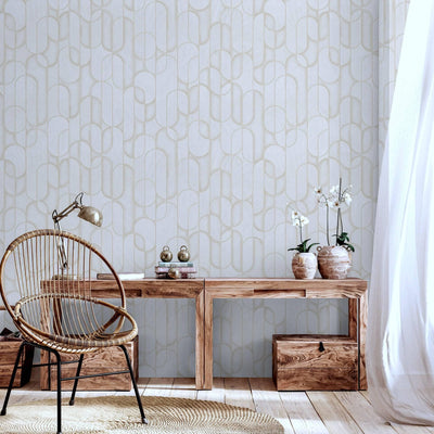 Rounded Shapes 3D Embossed Wallpaper, Cream Velvet Flocked Geometric Elegant Wallcovering - Adawall -Houston Wallpaper Store - Walcoverings, Curtains & Wall Panels