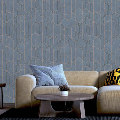 Rounded Shapes 3D Embossed Wallpaper, Dark Gray Velvet Flocked Geometric Elegant Wallcovering - Adawall -Houston Wallpaper Store - Walcoverings, Curtains & Wall Panels