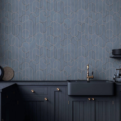 Rounded Shapes 3D Embossed Wallpaper, Dark Gray Velvet Flocked Geometric Elegant Wallcovering - Adawall -Houston Wallpaper Store - Walcoverings, Curtains & Wall Panels