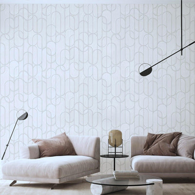 Rounded Shapes 3D Embossed Wallpaper, White Velvet Flocked Geometric Elegant Wallcovering - Adawall -Houston Wallpaper Store - Walcoverings, Curtains & Wall Panels