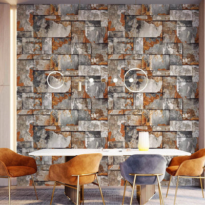 Rusted Metallic Stone Wallpaper, Realistic 3D Embossed Wall Decor, Industrial Aesthetic Wallcovering - Adawall -Houston Wallpaper Store - Walcoverings, Curtains & Wall Panels