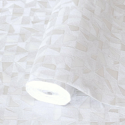 Shimmering Geometric Shapes Wallpaper, Cream Deep Embossed Asymmetrical Design Wallcovering - Adawall -Houston Wallpaper Store - Walcoverings, Curtains & Wall Panels