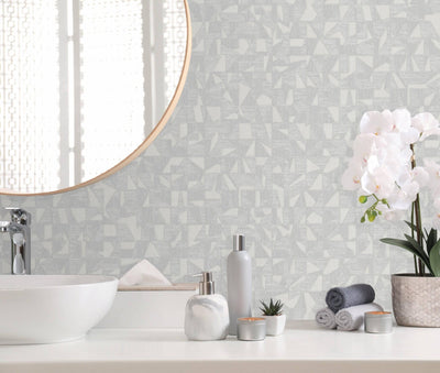 Shimmering Geometric Shapes Wallpaper, Light Gray Deep Embossed Asymmetrical Design Wallcovering - Adawall -Houston Wallpaper Store - Walcoverings, Curtains & Wall Panels