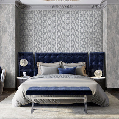Silver Geometric Chain Pattern Wallpaper, Deep Embossed Stylish Sparkling Luxury Design - Adawall -Houston Wallpaper Store - Walcoverings, Curtains & Wall Panels