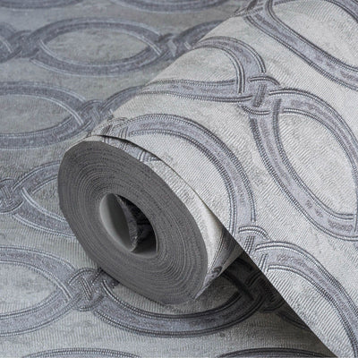 Silver Geometric Chain Pattern Wallpaper, Deep Embossed Stylish Sparkling Luxury Design - Adawall -Houston Wallpaper Store - Walcoverings, Curtains & Wall Panels