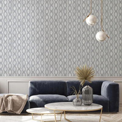 Silver Geometric Chain Pattern Wallpaper, Deep Embossed Stylish Sparkling Luxury Design - Adawall -Houston Wallpaper Store - Walcoverings, Curtains & Wall Panels