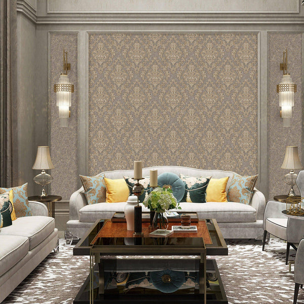 Stylish Baroque Deep Embossed Wallpaper, Tan, Brown Timeless Damask Ornate Patterns Sparkling Wallcovering, Elegant Washed Colors Design - Adawall -Houston Wallpaper Store - Walcoverings, Curtains & Wall Panels