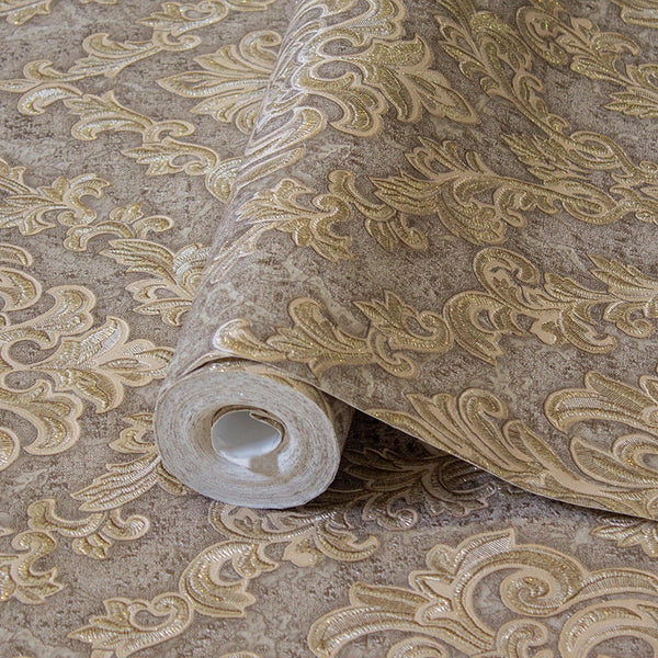 Stylish Baroque Deep Embossed Wallpaper, Tan, Brown Timeless Damask Ornate Patterns Sparkling Wallcovering, Elegant Washed Colors Design - Adawall -Houston Wallpaper Store - Walcoverings, Curtains & Wall Panels