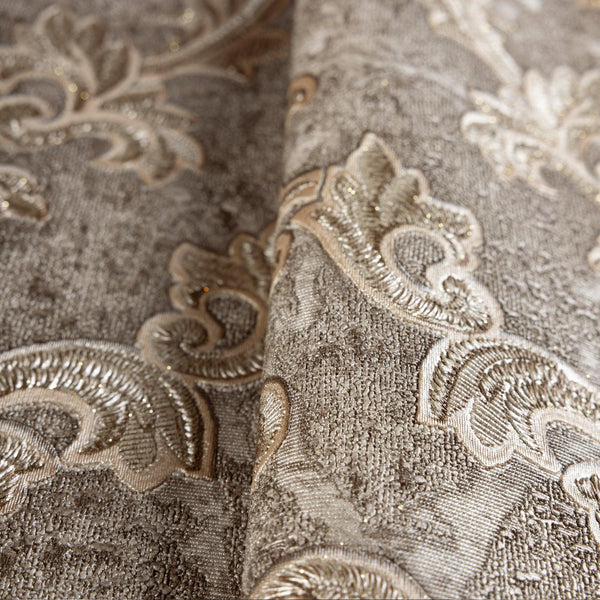 Stylish Baroque Deep Embossed Wallpaper, Tan, Brown Timeless Damask Ornate Patterns Sparkling Wallcovering, Elegant Washed Colors Design - Adawall -Houston Wallpaper Store - Walcoverings, Curtains & Wall Panels