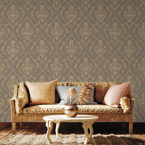 Stylish Baroque Deep Embossed Wallpaper, Tan, Brown Timeless Damask Ornate Patterns Sparkling Wallcovering, Elegant Washed Colors Design - Adawall -Houston Wallpaper Store - Walcoverings, Curtains & Wall Panels
