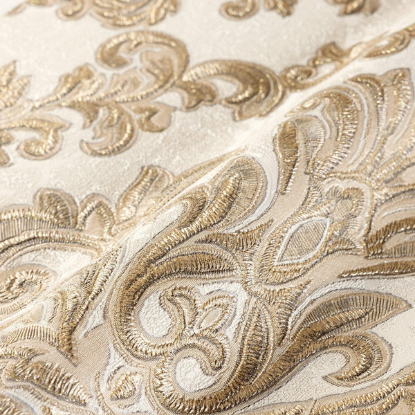 Stylish Baroque Deep Embossed Wallpaper, White, Gold, Timeless Damask Ornate Patterns Sparkling Wallcovering, Elegant Washed Colors Design - Adawall -Houston Wallpaper Store - Walcoverings, Curtains & Wall Panels