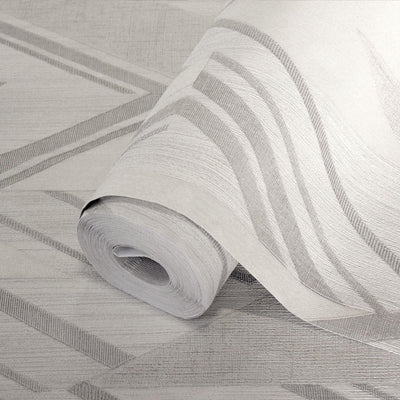 Stylish Herringbone Geometric Wallpaper, Gray, Silver Embossed Large Zigzag Pattern Wallcovering Wall Accent - Adawall -Houston Wallpaper Store - Walcoverings, Curtains & Wall Panels