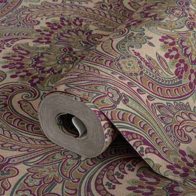 Stylish Paisley Green Red Wallpaper, Textured Wallcovering, Large 114 sq ft Roll, Washable, Home Wall Decor, Accent Wall Paper, Washable - Adawall -Houston Wallpaper Store - Walcoverings, Curtains & Wall Panels